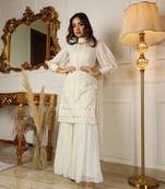 Chikankari off-white kurta with solid sharara and dupatta