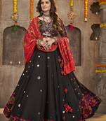 BLACK THREAD EMBROIDERED WITH MIRROR WORK VISCOSE RAYON TRADITIONAL NAVRATRI GARBA FESTIVAL SEMI STITCHED LEHENGA CHOLI