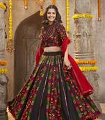 BLACK THREAD EMBROIDERED WITH MIRROR WORK VISCOSE RAYON TRADITIONAL NAVRATRI GARBA FESTIVAL SEMI STITCHED LEHENGA CHOLI
