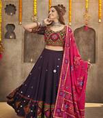 PURPLE THREAD EMBROIDERED WITH MIRROR WORK VISCOSE RAYON TRADITIONAL NAVRATRI GARBA FESTIVAL SEMI STITCHED LEHENGA CHOLI