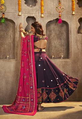 PURPLE THREAD EMBROIDERED WITH MIRROR WORK VISCOSE RAYON TRADITIONAL NAVRATRI GARBA FESTIVAL SEMI STITCHED LEHENGA CHOLI 5