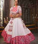 WHITE THREAD EMBROIDERED WITH MIRROR WORK COTTON TRADITIONAL NAVRATRI GARBA FESTIVAL SEMI STITCHED LEHENGA CHOLI