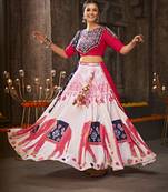 WHITE THREAD EMBROIDERED WITH MIRROR WORK VISCOSE RAYON TRADITIONAL NAVRATRI GARBA FESTIVAL SEMI STITCHED LEHENGA CHOLI