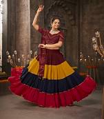 MULTICOLOR THREAD EMBROIDERED WITH MIRROR WORK VISCOSE RAYON TRADITIONAL NAVRATRI 22 METER FLAIR LEHENGA CHOLI