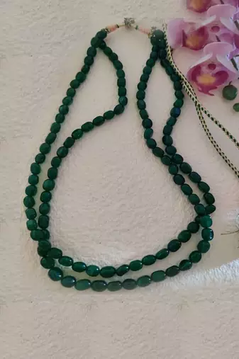 green beaded glass silver plated necklace