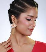 Peach & Gold Beaded Drop Earrings