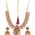 Gold-Plated Red & Green Stone-Studded & Pearl Beaded Lakshmi Temple Jewellery Set