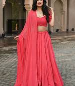 Gajri Thread Embroidery Georgette Lehenga Choli with Dupatta