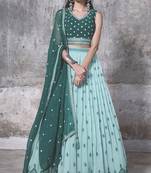 Pale Turquoise Thread Embroidery Georgette Designer Lehenga Choli with Dupatta