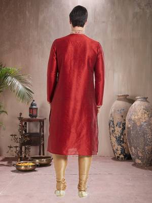 Gold Art Silk Silk Blend Kurta Pajama 5