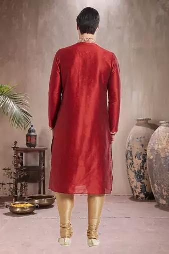 Gold Art Silk Silk Blend Kurta Pajama