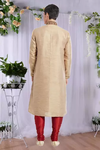 Maroon Art Silk Silk Blend Kurta Pajama