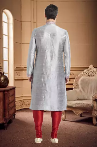 Maroon Art Silk Silk Blend Kurta Pajama