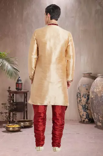 Maroon Art Silk Silk Blend Kurta Pajama