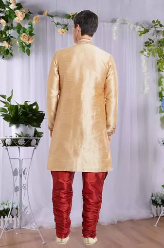 Maroon Art Silk Silk Blend Kurta Pajama