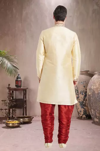 Maroon Art Silk Silk Blend Kurta Pajama