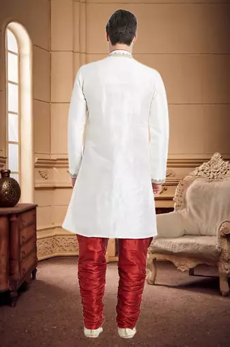 Maroon Art Silk Silk Blend Kurta Pajama