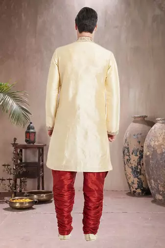 Maroon Art Silk Silk Blend Kurta Pajama