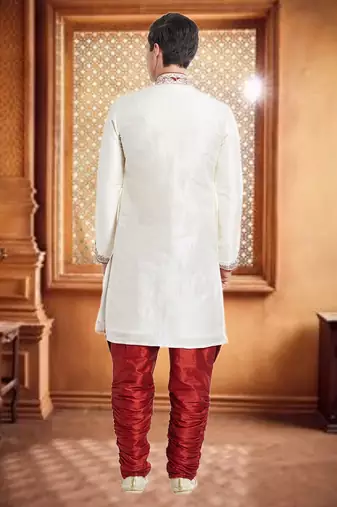Maroon Art Silk Silk Blend Kurta Pajama