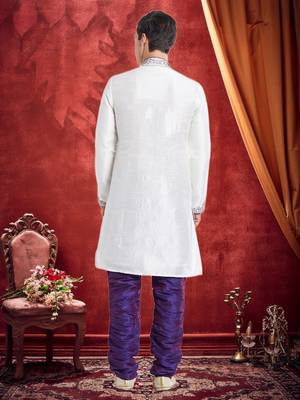 Purple Art Silk Silk Blend Kurta Pajama 5