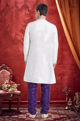 Purple Art Silk Silk Blend Kurta Pajama