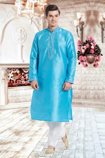 White Art Silk Silk Blend Kurta Pajama