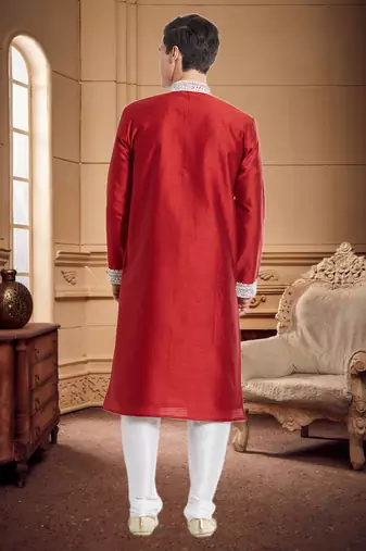 Indian Poshakh White Art Silk Silk Blend Kurta Pajama