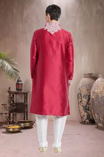 Indian Poshakh White Art Silk Silk Blend Kurta Pajama