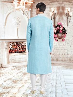 Indian Poshakh White Art Silk Pure Linen Kurta Pajama 5