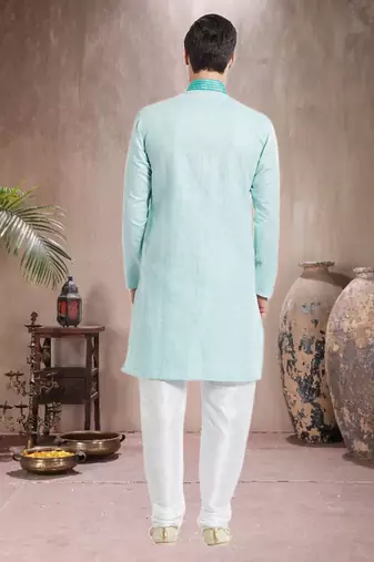 Indian Poshakh White Art Silk Pure Linen Kurta Pajama