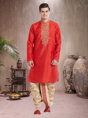 Gold Art Silk Silk Blend Kurta Pajama 5