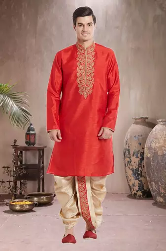 Gold Art Silk Silk Blend Kurta Pajama