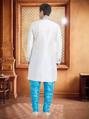 Blue Art Silk Silk Blend Kurta Pajama 5