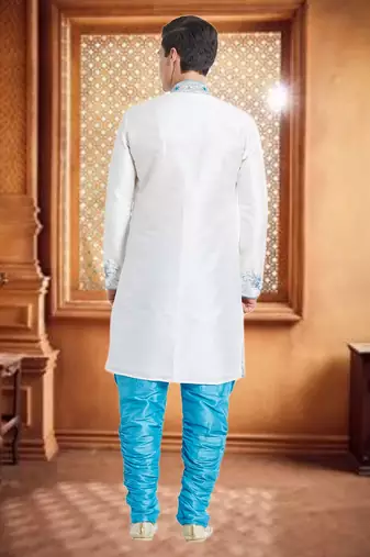 Blue Art Silk Silk Blend Kurta Pajama