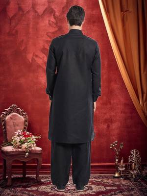 Indian Poshakh Black Linen Linen Kurta Pajama 5