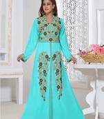 Sea Green Zari & Stone Work Stitched Satan Kaftan Wedding Dress