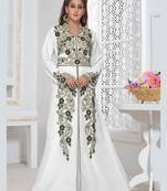 White Zari & Stone Work Stitched Satan Kaftan Wedding Dress