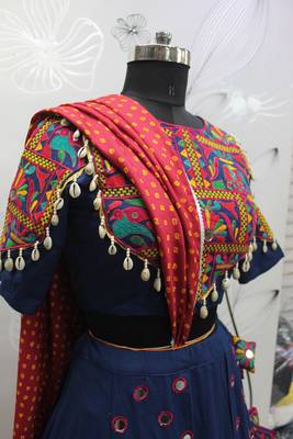 Blue Viscose Mirror Work Thread Embroidered Lehenga Choli 6