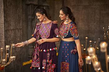 Blue Viscose Mirror Work Thread Embroidered Lehenga Choli 7
