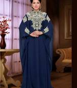 Navy Blue Zari & Stone Work Stitched Georgette Farasha Wedding Dress