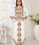 White Zari & Stone Work Stitched Satan Kaftan Wedding Dress