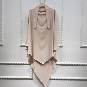 Khimar : Single Layer Triangular Diamond Instant Khimar-Hijab-Jilbab in Single Layer Beige Color | Tie Back 1