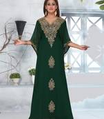 Green  Zari & Stone Work Stitched Georgette Farasha Wedding Dress