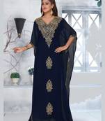 Navy Blue Zari & Stone Work Stitched Georgette Farasha Wedding Dress