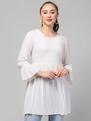 Long Top In Rayon Fabric With Bell Sleeves 1