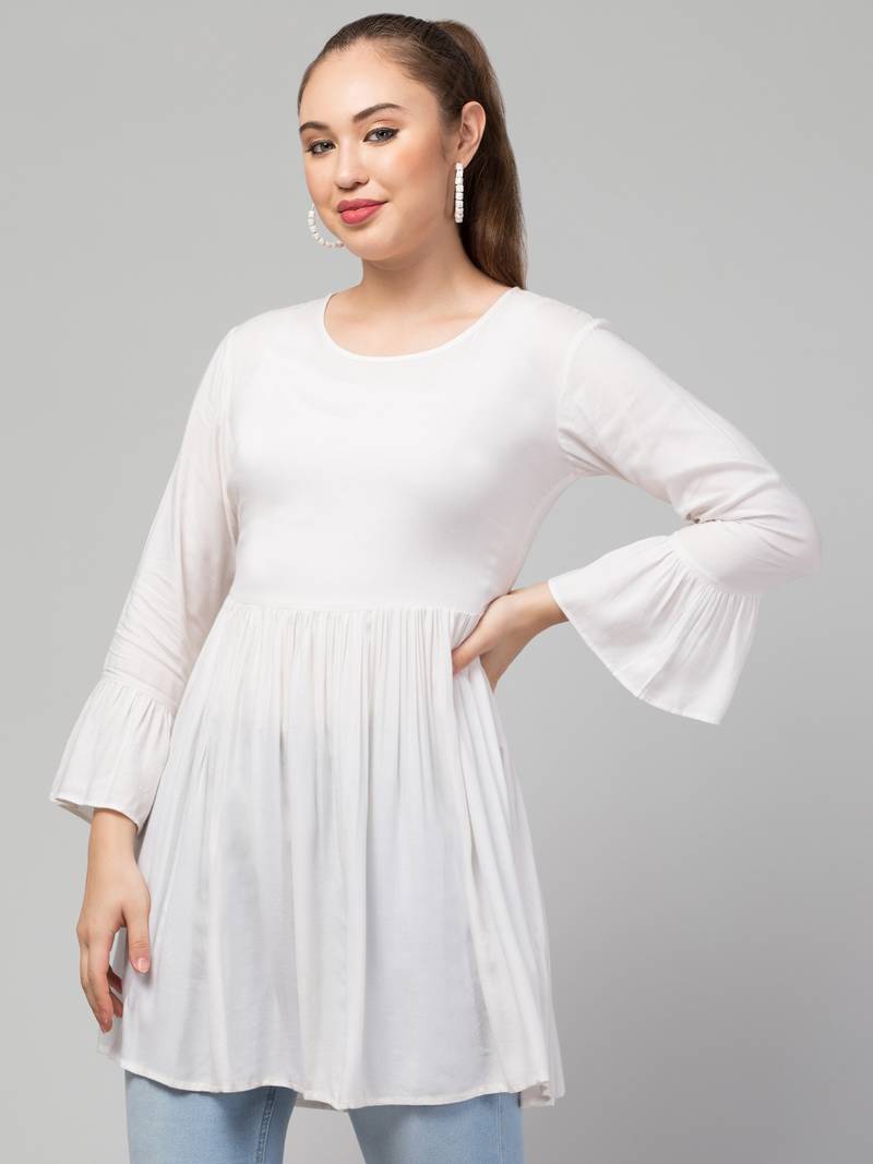 Long Top In Rayon Fabric With Bell Sleeves