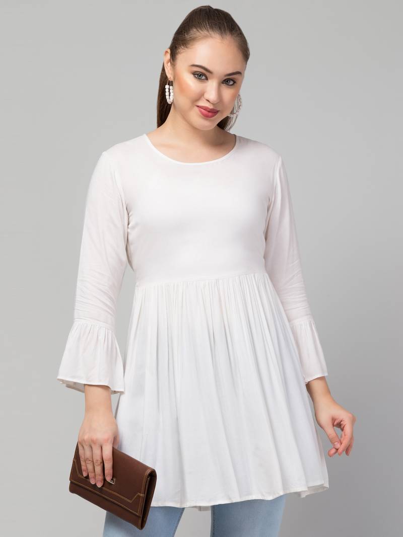 Long Top In Rayon Fabric With Bell Sleeves