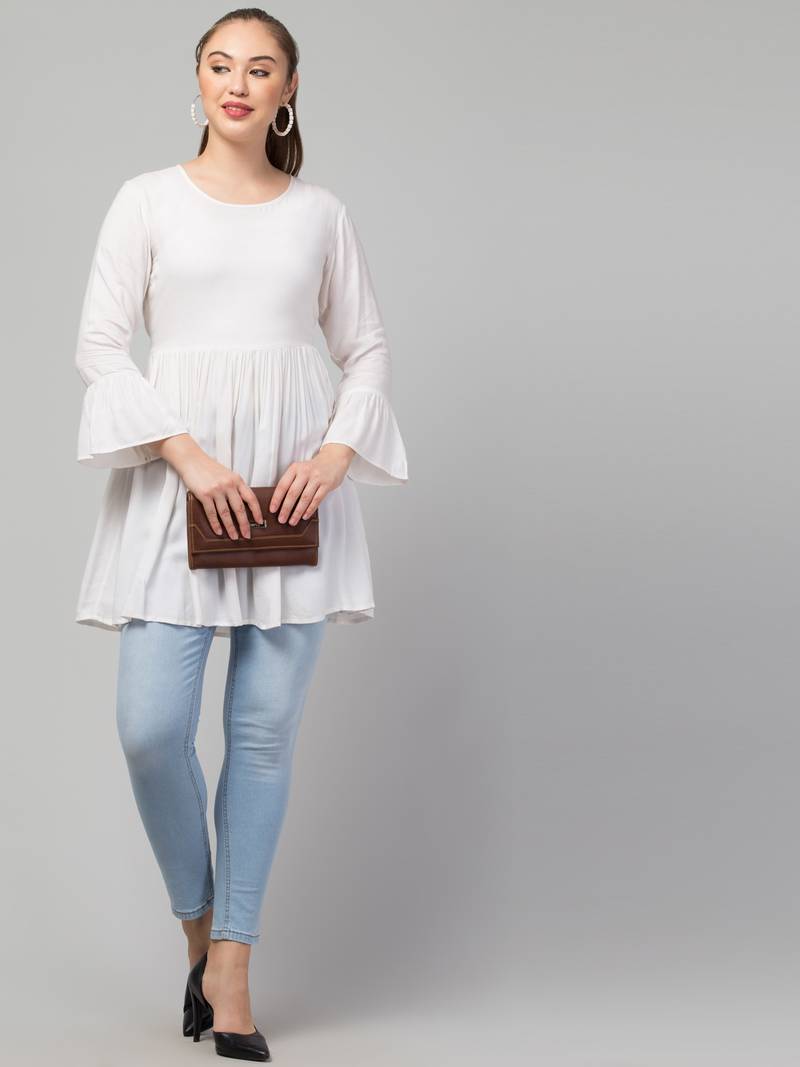 Long Top In Rayon Fabric With Bell Sleeves