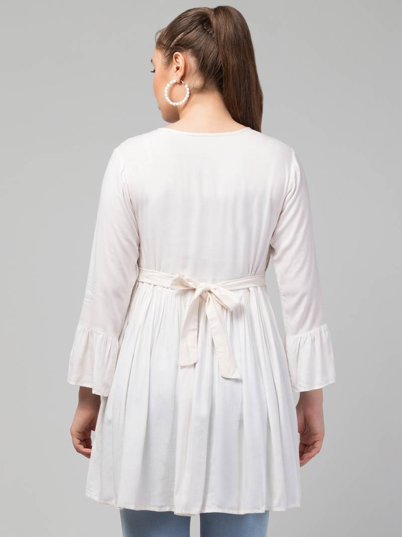 Long Top In Rayon Fabric With Bell Sleeves