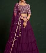 Purple Color Thread & Sequins Embroidery Work  Designer Lehenga Choli For Festival